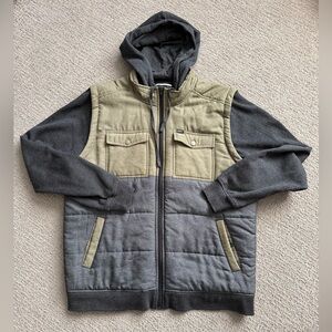 RVCA Charcoal Gray and Olive Hooded Jacket/Vest